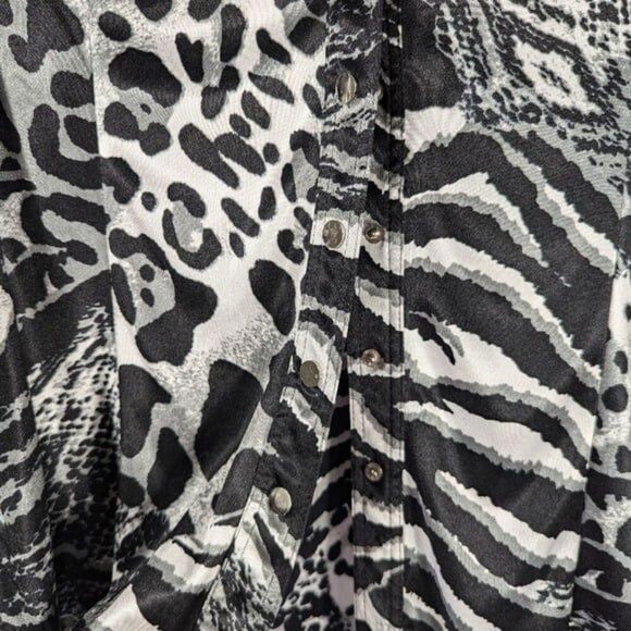 Vintage Cache Animal Print Satin Blouse L – Y2K Glam Rock Street Style Top - Picture 8 of 10